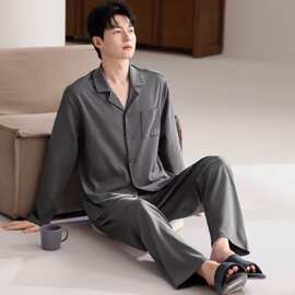 2026春男士纯棉睡衣家居服套装长袖薄款两件套靑年宽松居家休闲服