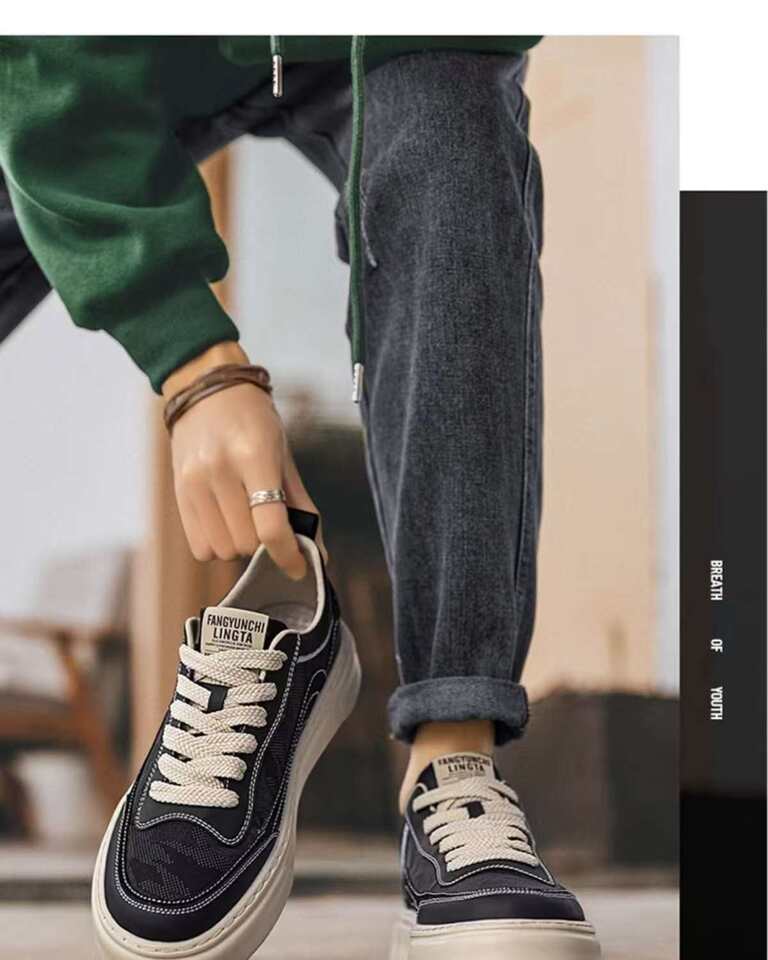 Giày nam vải canvas thoáng khí, giày thể thao cổ thấp chống trơn trượt, đế cao 3 cm — F 9355m màu, F9355 màu đen chi tiết 26