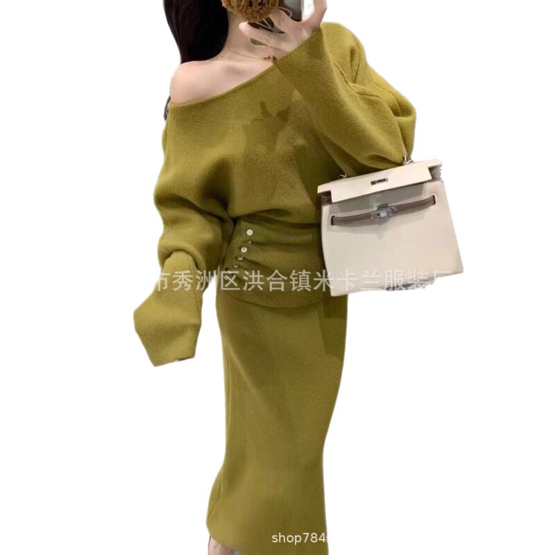 高品绵羊绒纯色两件套2025新款时尚百搭气质针织开衫冷淡连衣裙|undefined