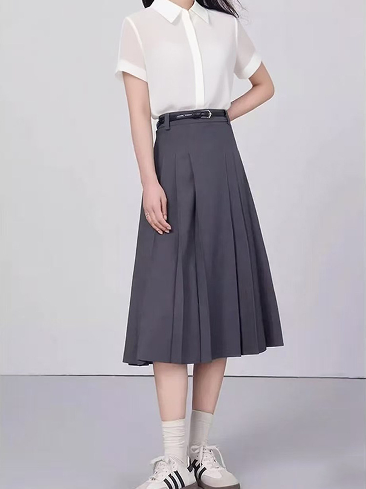 Chân váy xếp ly nữ dáng chữ A lưng cao dài qua gối — đen chi tiết 15