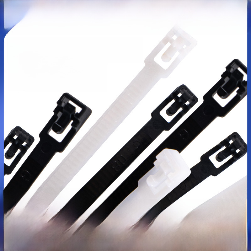 Square head adjustable fastener strap black and white colorful nylon reusable plastic loose-style binding cord