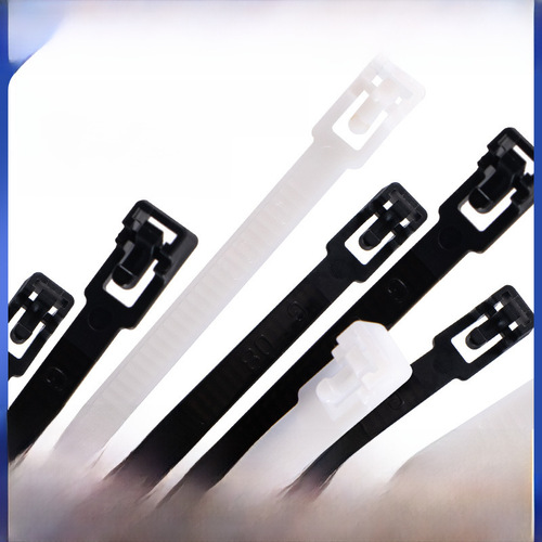 Square head adjustable fastener strap black and white colorful nylon reusable plastic loose-style binding cord