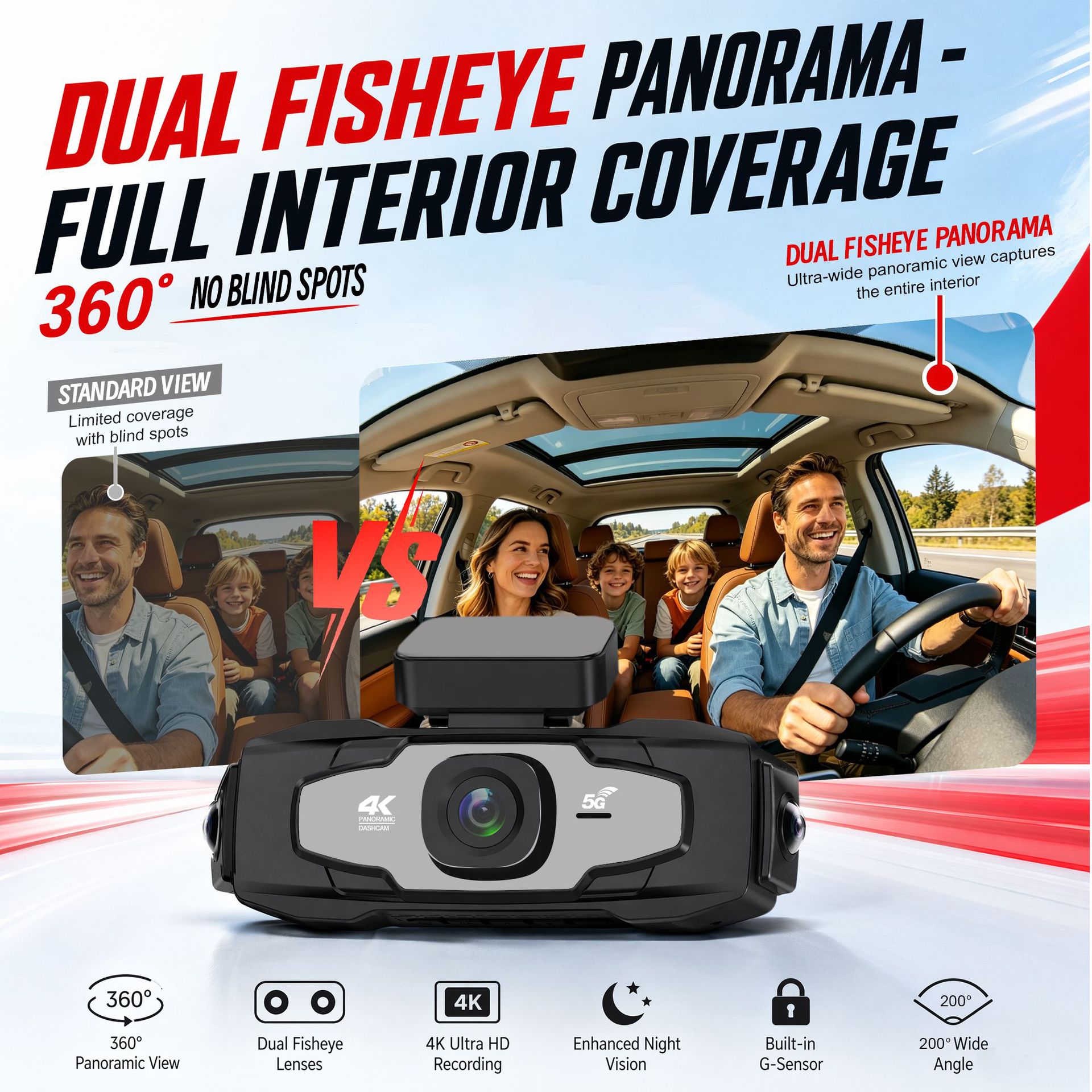 Cross-border F323 Four-Lens Dash Cam 4K HD WiFi6 GPS Car Recorder Multi-Language