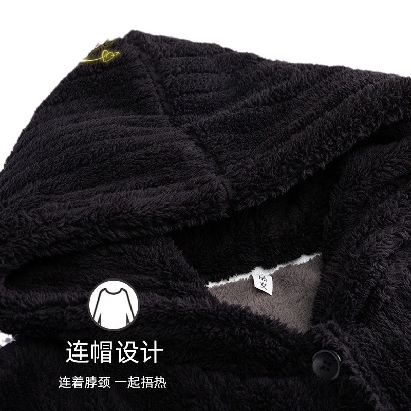 겨울 잠옷 여성용 산호 양털 기모 새로운 가을과 겨울 플란넬 외부 착용 겨울 홈 의류 세트