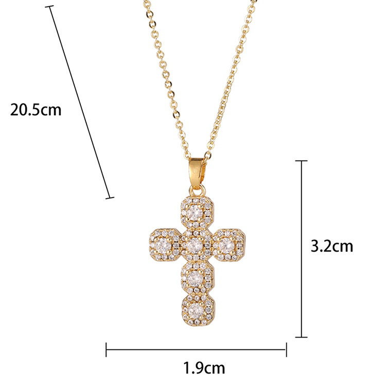 8g Weight Zircon Inlay Material Fashion Cross Copper Inlay Zircon Pendant Necklace 1 Piece