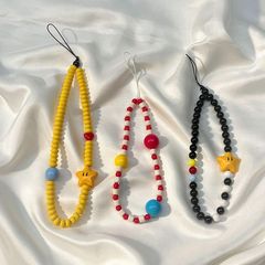 多巴胺ins手機鏈五角星ccd掛繩笑臉鑰匙鏈條掛件手提防丟高級串珠