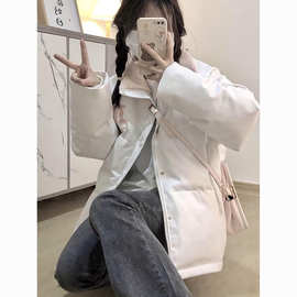 设计感拼接pu皮立领加厚棉服外套女冬季ins新款学生防寒保暖棉袄