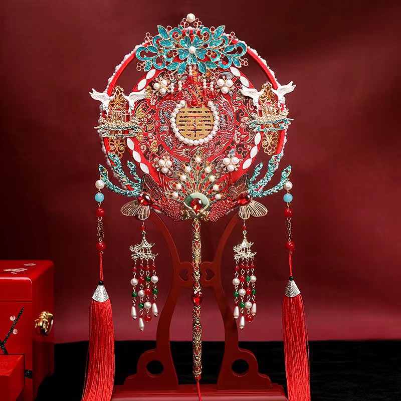 Bridal round fan, ancient style Xiuhe round fan, wedding finished round fan, DIY Xiuhe fan wholesale
