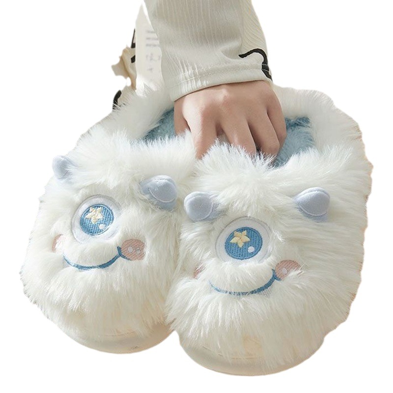 Zapatillas de algodón de alto aspecto lindo de dibujos animados de One-Eye Elf zapatos de algodón de las mujeres zapatos caseros de felpa Zapatillas de lana caliente para las mujeres