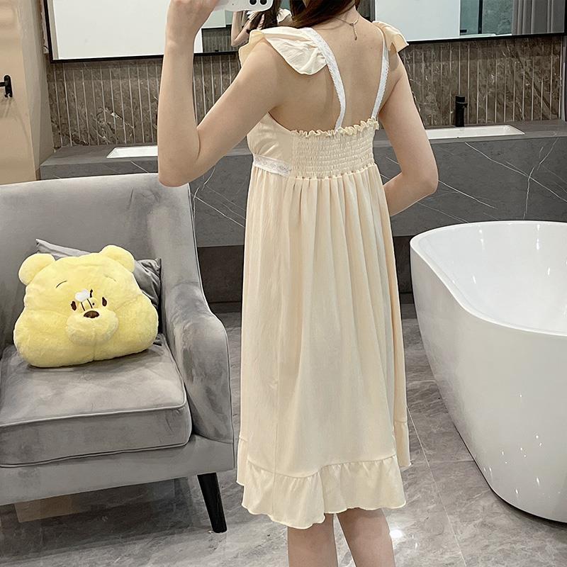 2023 verano pijamas lindo dulce crepé camisón niña con pecho encaje chaleco falda desgaste del hogar