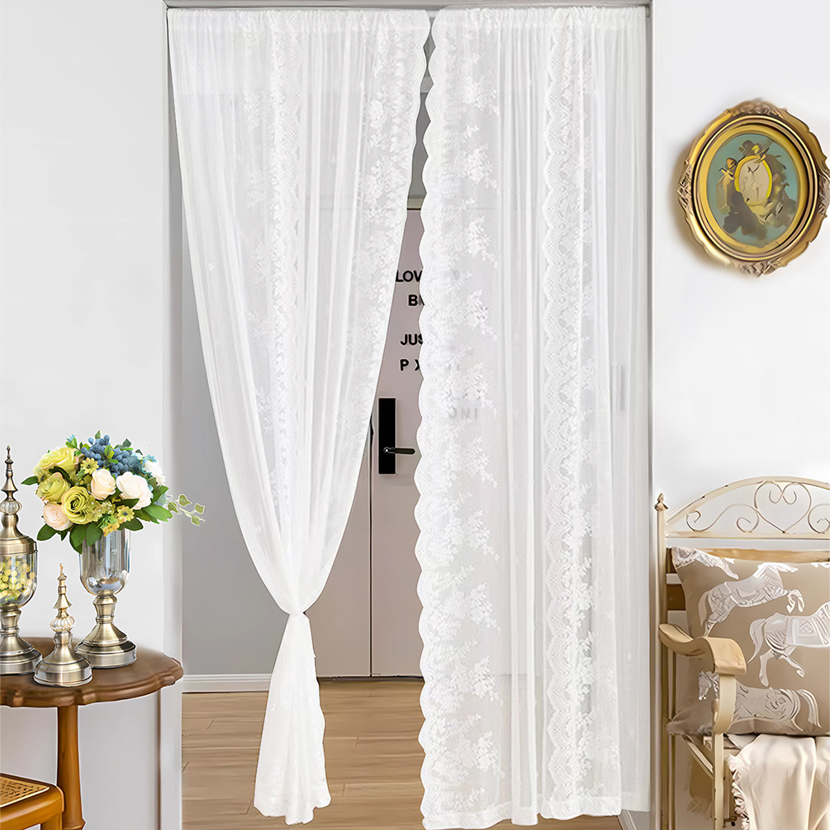 Amazon transfronterizo de urdimbre de encaje vertical doble fila encaje de barra de ventana cortinas acabadas SHEIN Aliexpress