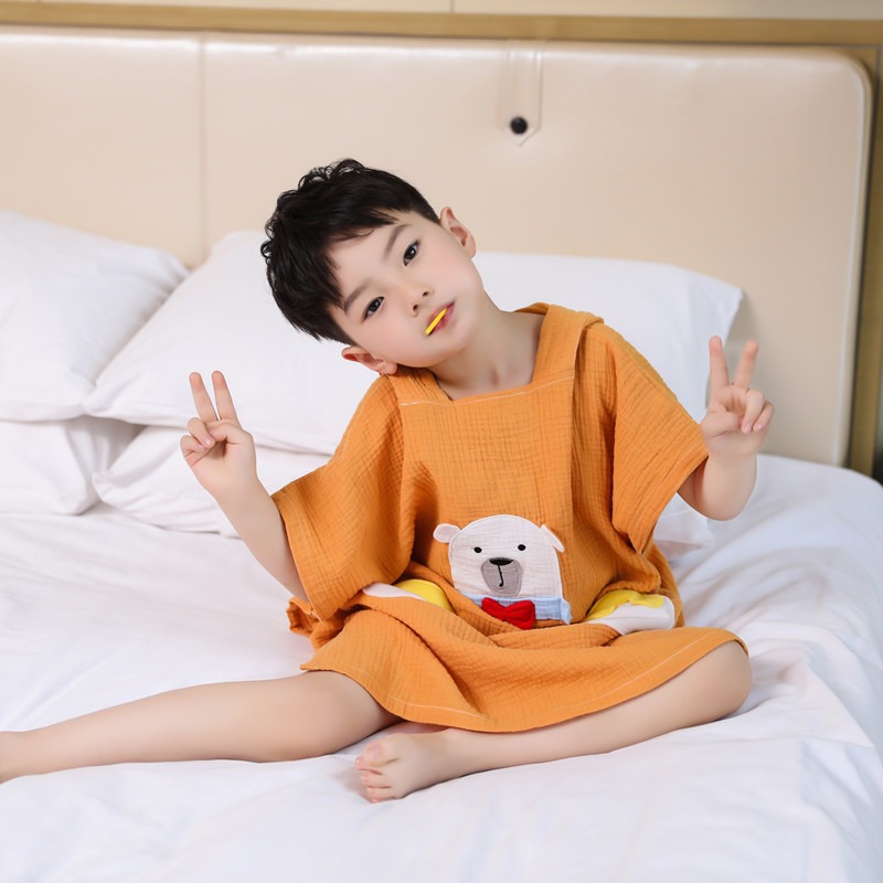 Cotton Gauze Cape Bath Towel All Year Round Children's Hooded Bathrobe Cartoon Pattern Baby Hooded Bath Towel Cape Wholesale