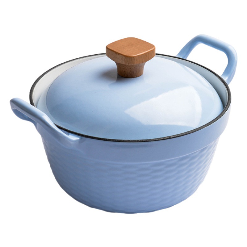 Pequeña felicidad 22cm olla de esmalte de hierro fundido olla de guiso de oreja deformada olla de sopa doméstica sartén multifuncional olla antiadherente eléctrica