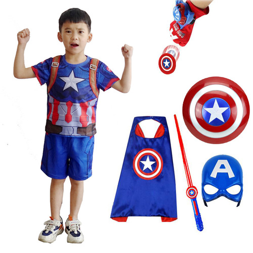Halloween children's costume accessories set including American Captain and Iron Man, quick-dry clothing, a complete gift for children's day.