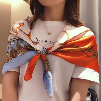 Silk scarf fashion printing chain 90cm Large square Shawl Silk like Scarf spring and autumn Europe and America decorate scarf