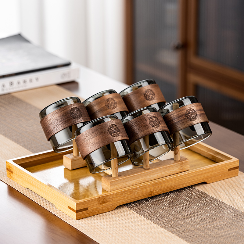 Glass Small Tea Cup with Heat Insulation for Home Use, High-End and Exquisite Tea Set with Wooden Holder, Anti-Scalding Cup with a Premium Feel Glass Small Tea Cup with Heat Insulation for Home Use, High-End and Exquisite Tea Set with Wooden Holder, Anti-Scalding Cup with a Premium Feel