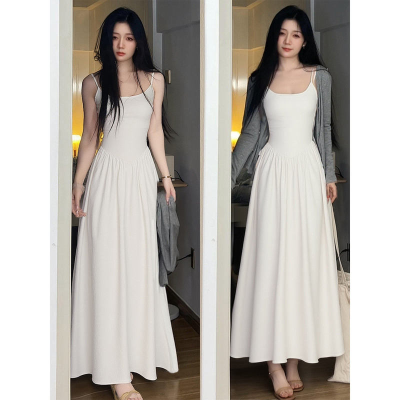 White Long Strapless Dress for Petite Women, Korean Style, Beautiful First Love White Dress, Early Spring Stylish Outfit White Long Strapless Dress for Petite Women, Korean Style, Beautiful First Love White Dress, Early Spring Stylish Outfit
