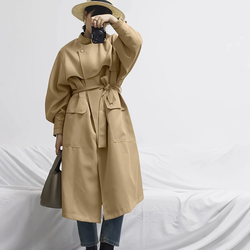 Длинная повседневная ветровка средней длины цвета хаки на шнуровке, уменьшающая возраст