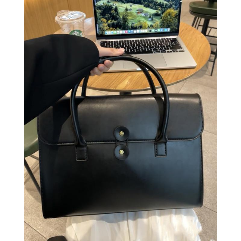 New Luxury Leather Retro Fashion Women's Commuter Business Briefcase Large Capacity Laptop Bag - Thumbnail 6