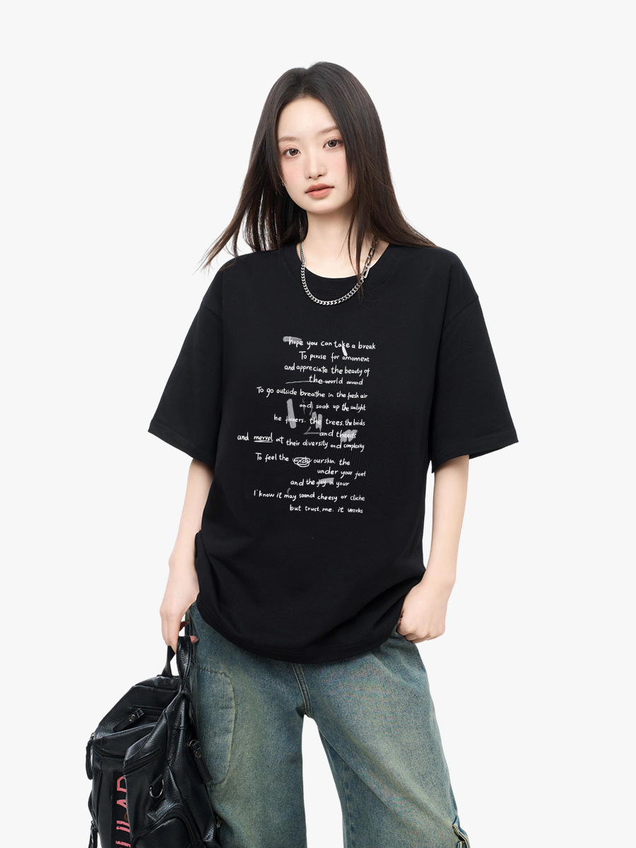 韓国の純綿のアルファベットのプリントの半袖のtシャツの女性の夏のゆったりしている百合の学生のins風の潮流の上着の底のシャツ