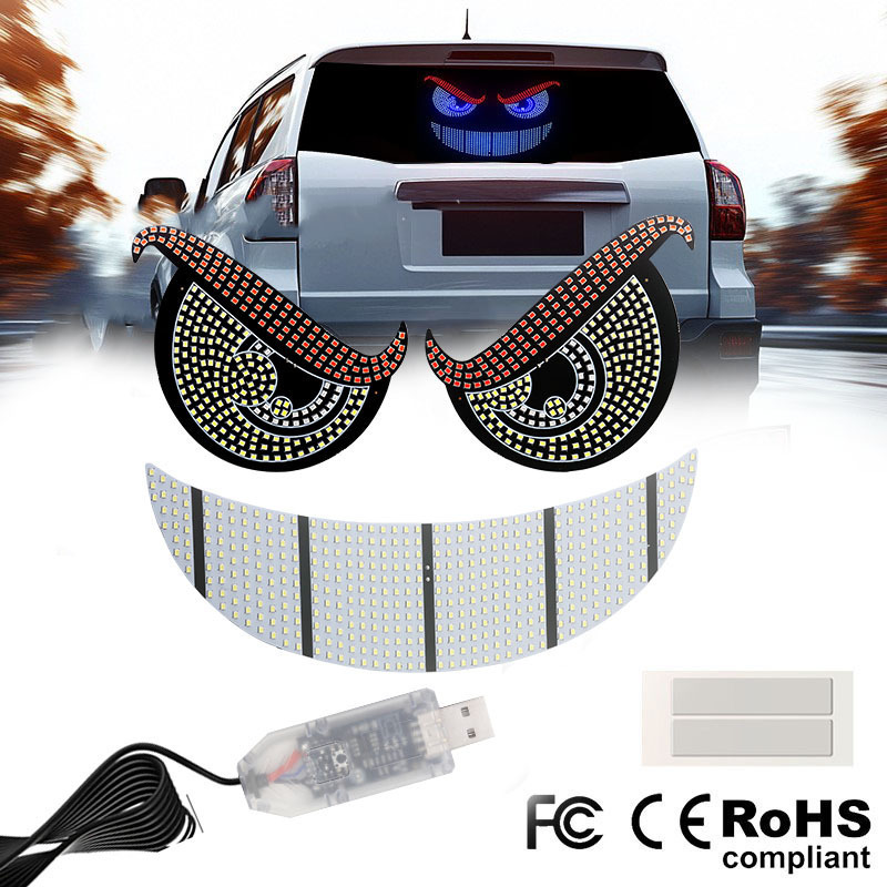 国境を越えた新しい悪魔の目 LED 表現ライト車のダイナミックアイライトサイドウィンドウ配線不要の車のディスプレイライト|undefined