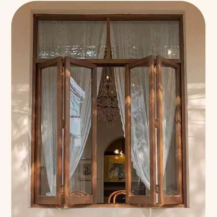 Ventanas de olmo vieja cocina de madera sólida marco de ventana plegable izquierda y derecha floristería ventana de pastelera ventana plana