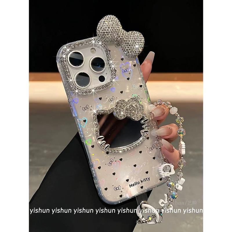 ラブウェーブドット立体フラッシュダイヤモンドkt猫ミラーiPhone16promax Apple 15携帯電話ケース14新モデルに適しています|undefined
