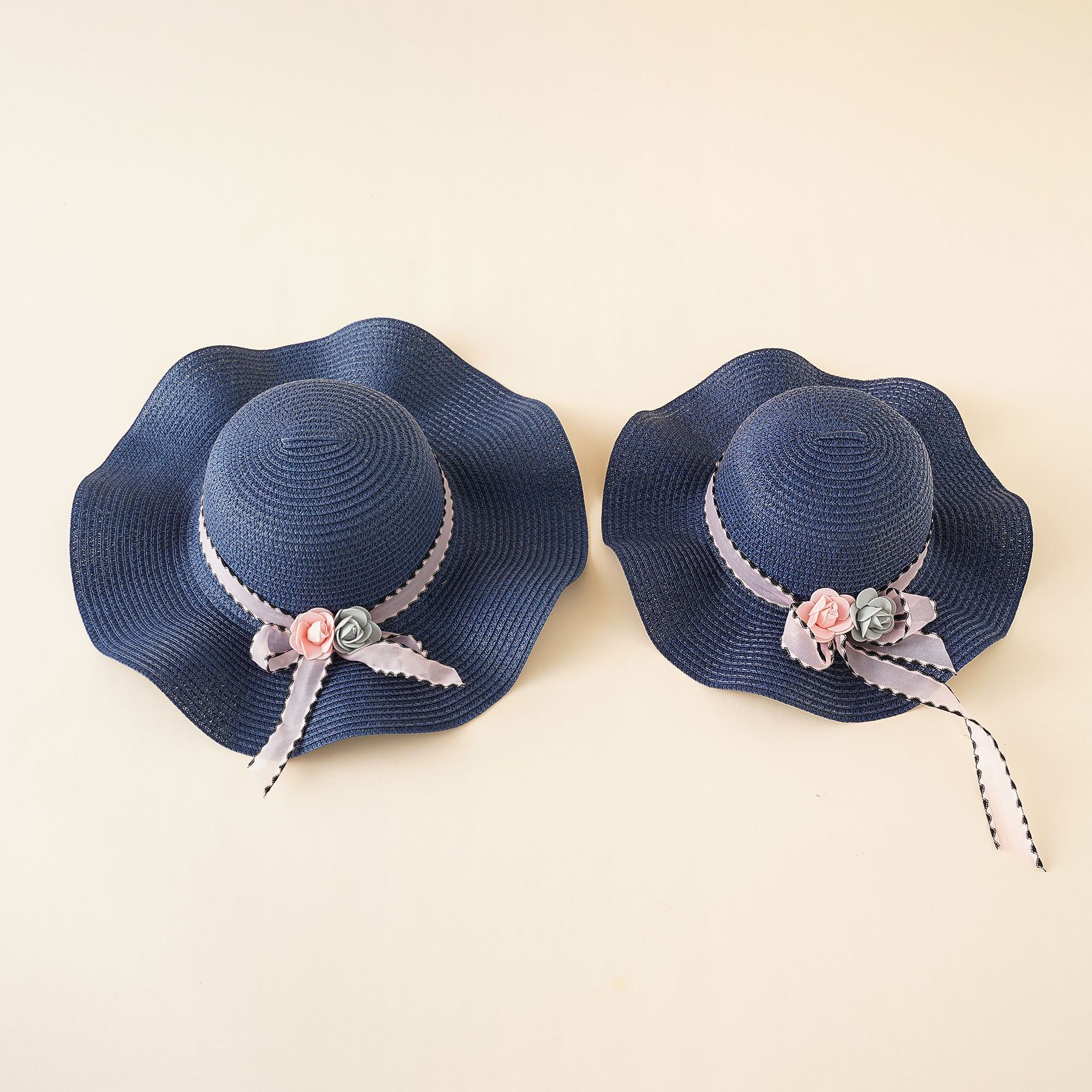 Flor de malla para padres e hijos ala grande protección solar sombrero para el sol verano viaje de vacaciones de las mujeres plegable playa sombrero de paja