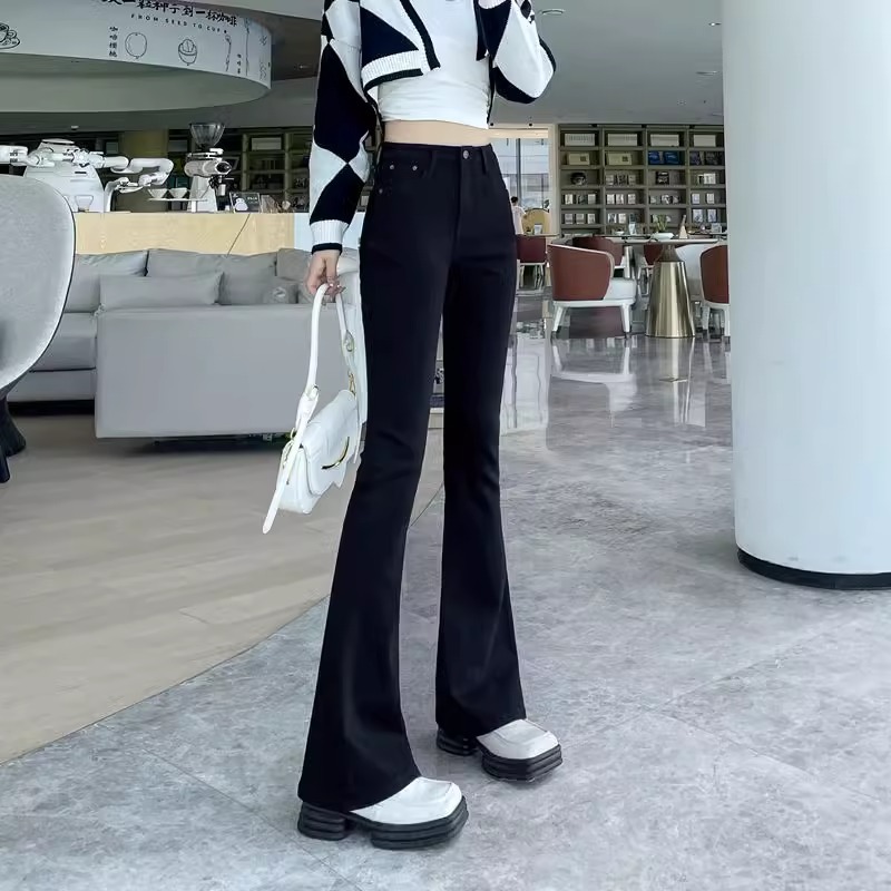 봄과 가을 2024 여성을위한 높은 허리 스키니 청바지 새로운 느슨한 디자인 슬림 핏 올 매치 말굽 바지