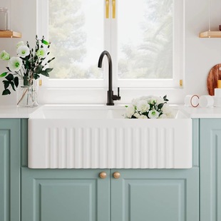 Retro American Kitchen Refractory Ceramic Sink Large Single Tank White Front Semi-Embedded Dishwashing Basin
