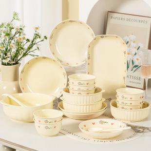 Dinnerware Set for Home Use 2024 New Model Housewarming Ceramic Bowls and Plates Tableware Rice Bowls and Plates Combination Gift Box