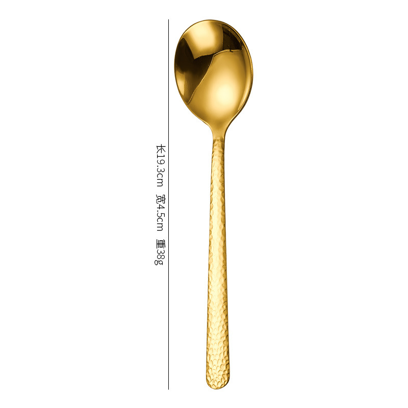 Stainless Steel Soup Dessert Spoon, Hammered Pattern, High Aesthetic Value Tableware, Long-handled Rice For Home Use,_voghion.com