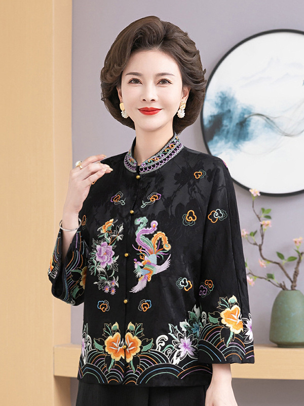 批发新款中老年妈妈外套上衣新中式国风重工刺绣复古外套唐装上衣|undefined