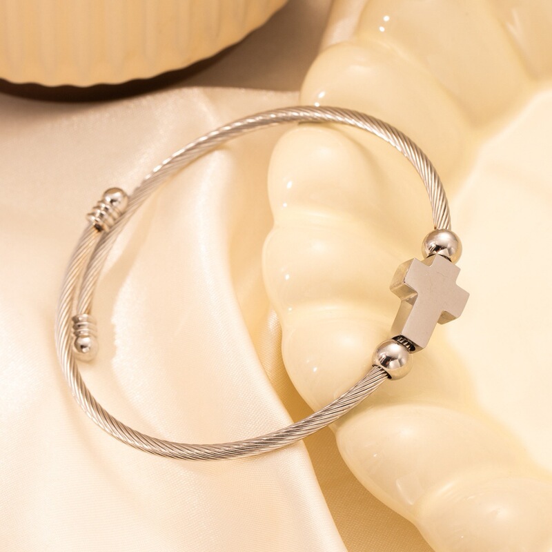 European and American Hot Selling Wire Rope Cross Stainless Steel Bracelet Titanium Steel Vintage Opening Adjustable Cable Bracelet European and American Hot Selling Wire Rope Cross Stainless Steel Bracelet Titanium Steel Vintage Opening Adjustable Cable Bracelet