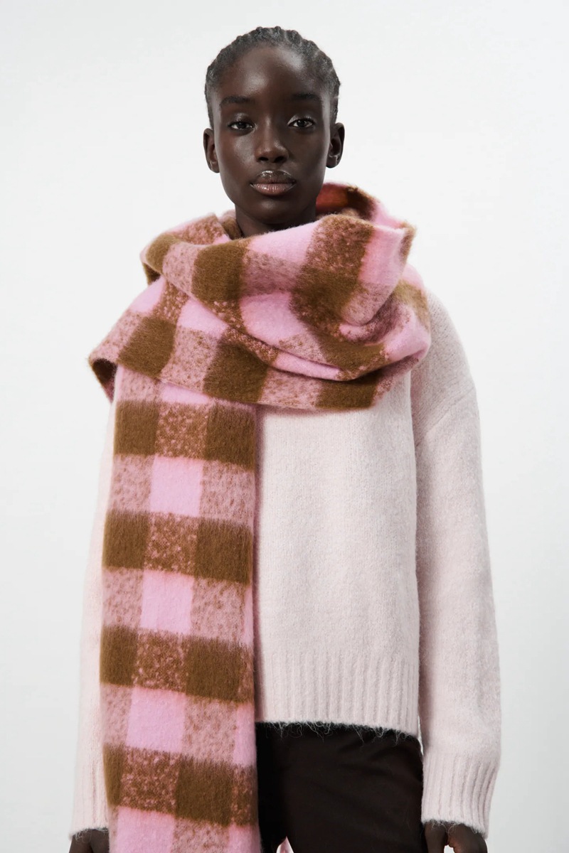 Moda europea y americana larga transfronteriza Comercio exterior otoño e invierno rosa Plaid borla bufanda Cachemira color a juego bufanda Plaid para mujeres