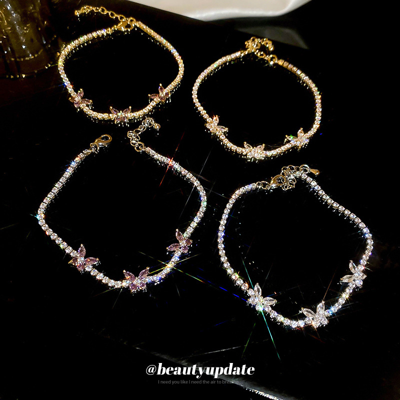 Pulsera de flores de lujo ligero de circón súper flash Pulsera de temperamento de moda de nicho Sentido de alta gama ins joyería personalizada al por mayor femenina