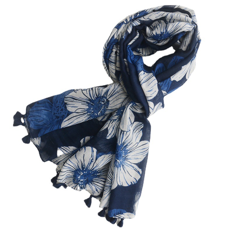 Nuevo estilo europeo y americano exportación impresión algodón y lino bufanda estilo bohemio bufanda decorativa protector solar chal bufanda