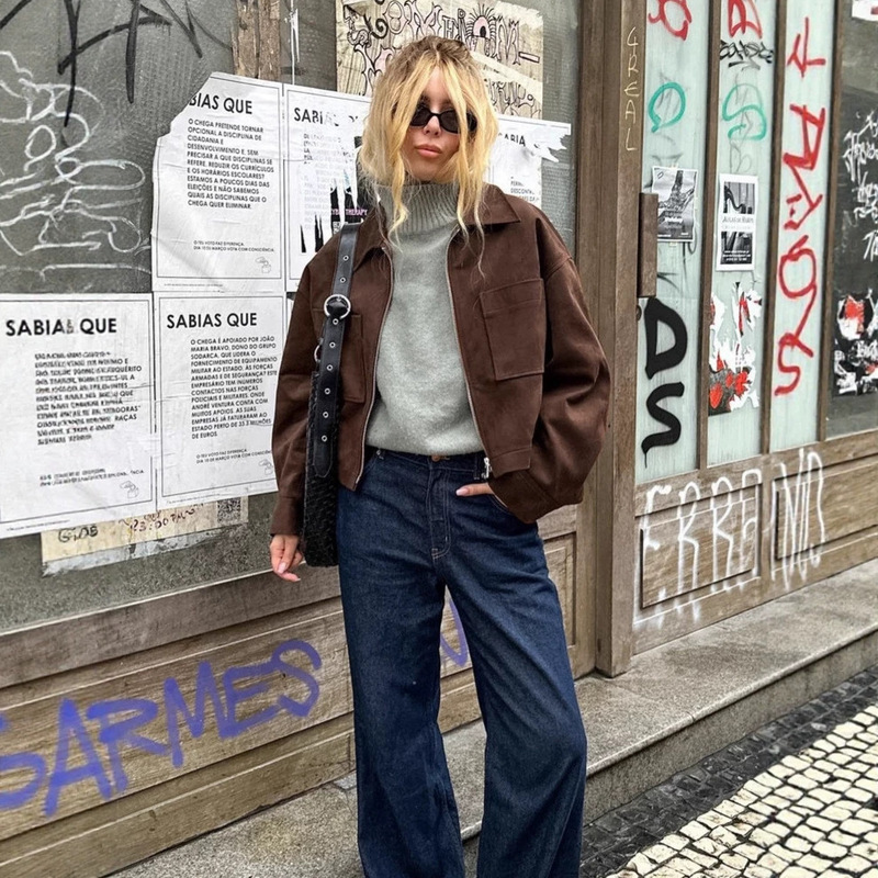 2026 Spring European and American Retro Trendy Loose Jacket Top for Women New Brown Suede Coat Fashion Women's Clothing 2026 Spring European and American Retro Trendy Loose Jacket Top for Women New Brown Suede Coat Fashion Women's Clothing
