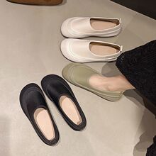 35-43码 复古皮鞋41牛筋软底豆豆鞋浅口一脚蹬平底单鞋42大码女鞋