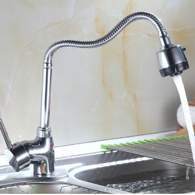 Grifo Giratorio 360° de Resorte para Cocina Acero Inoxidable Agua Fría y Caliente
