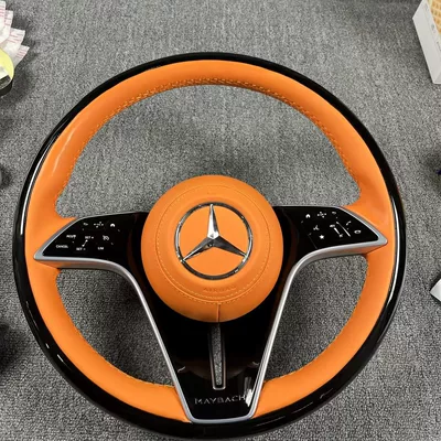 Steering wheel, S450 original factory walnut wood Mercedes - black-walnut-wood-dark-orange-nappa-leather