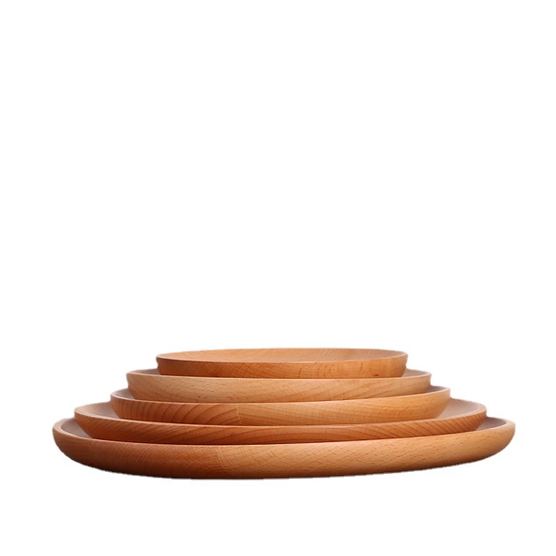 Beech round snack plate wooden snack fruit snack plate set fine tableware spot wholesale environmentally friendly material