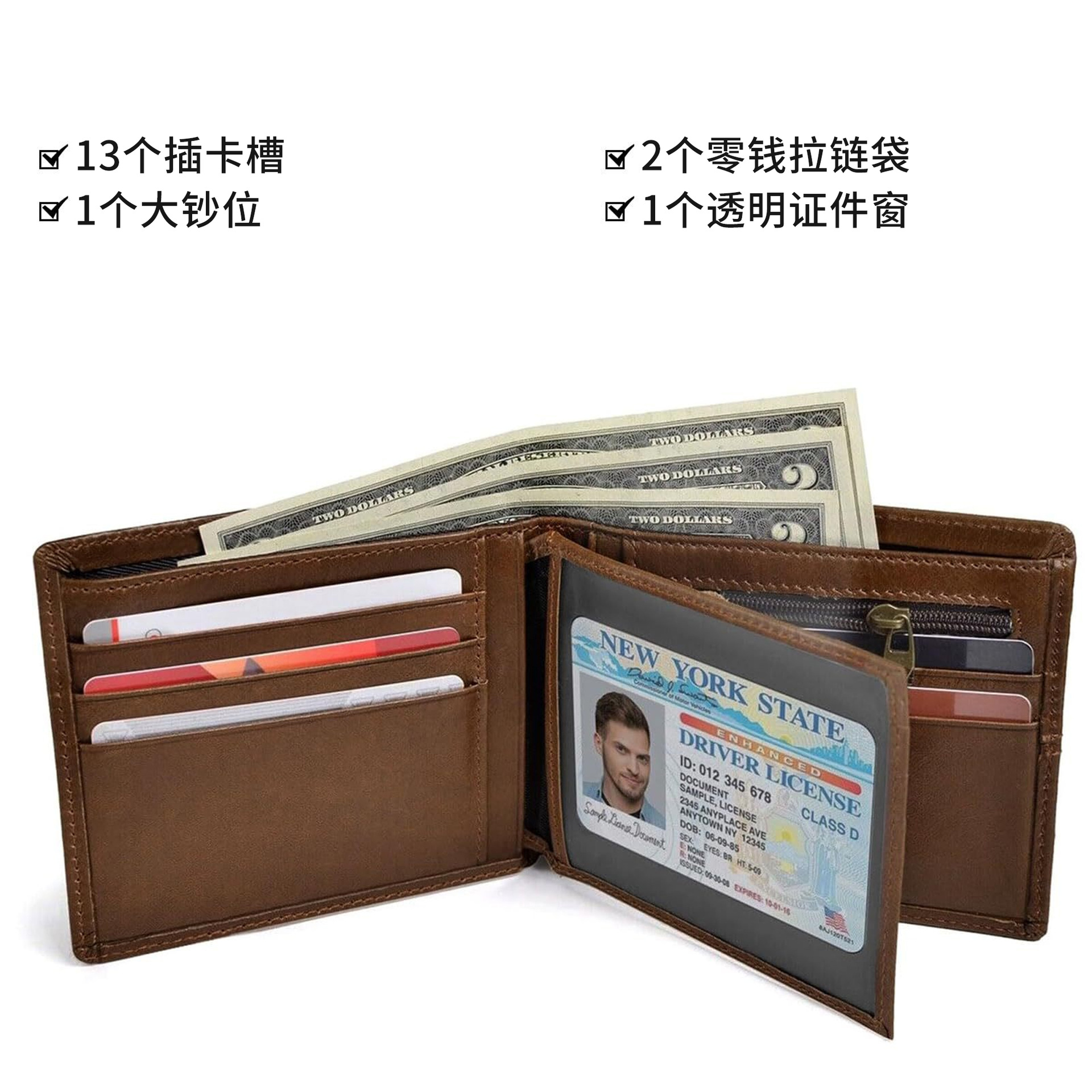 Multi-tarjeta transfronteriza cartera de cuero de vaca de primer nivel para hombres cepillo antirrobo RFID bolso de cambio corto doble billetera de cuero