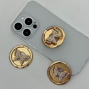 Cross-border Mobile Phone Ring Bracket with Diamond Women's Finger Buckle Universal Personalized Metal Butterfly Desktop Bracket Hook