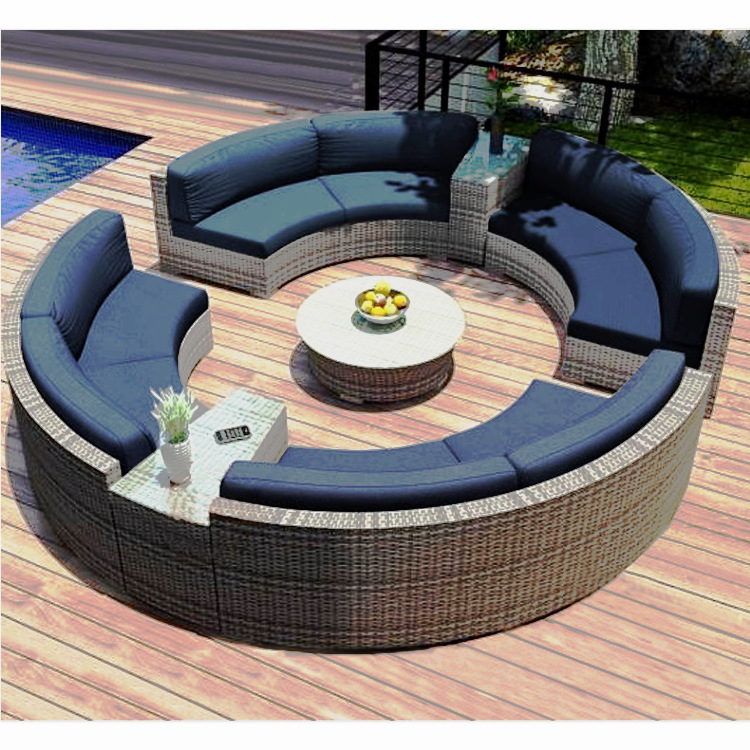 Sofá de exterior para patio, villa, jardín, conjunto de ocio en forma de arco, de aleación de aluminio, impermeable, resistente al sol, de ratán, para uso doméstico