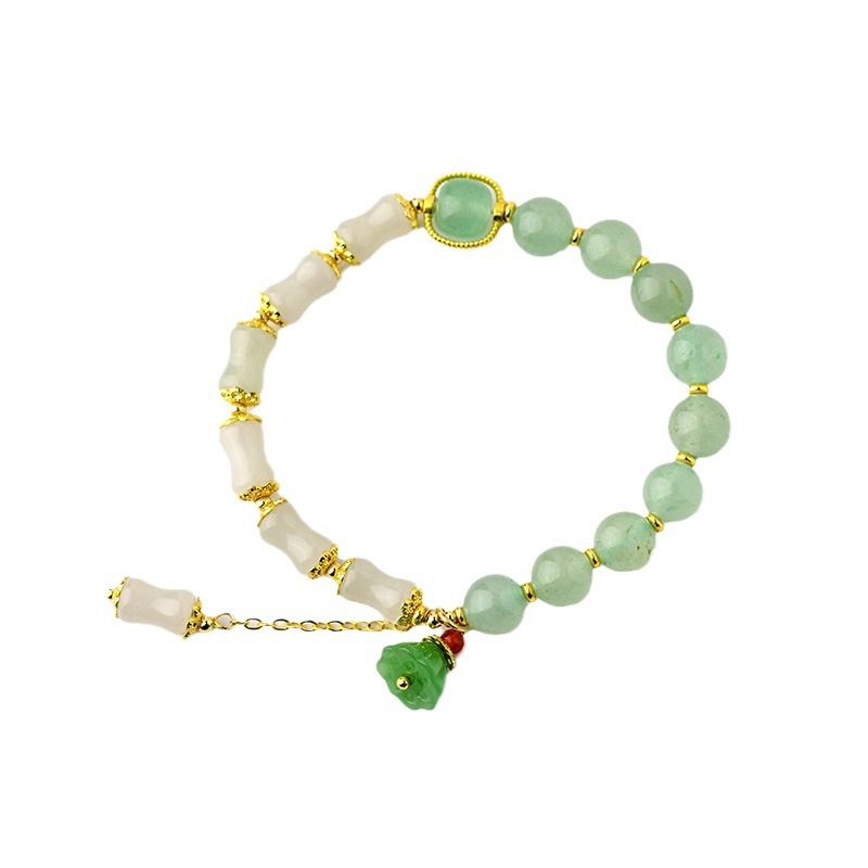 Venta al por mayor natural dongling Jade cuentas de bambú pulsera colgante de loto Nueva joyería de jade chino en línea pulsera caliente