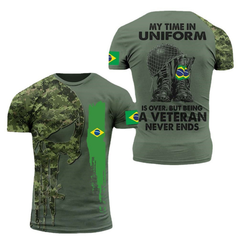Pod Brazil Men's T-Shirt Brazilian Soldier Military Flag 3D Print T-Shirt Summer Short T-Shirt Top Halloween