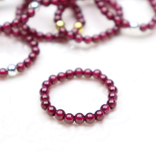 New Internet celebrity live broadcast with the same natural wine red garnet ring round bead finger 14K gold bead index finger ring women's stone