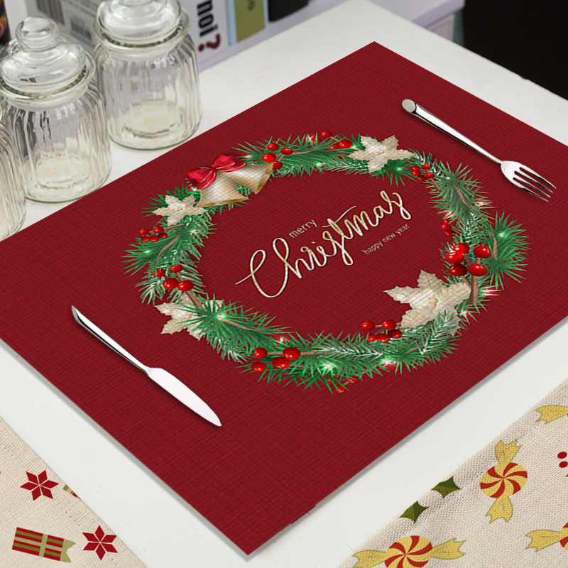 Mantel Individual de Lino para Navidad - Diseño de Dibujos Animados, Aislante, para Decoración