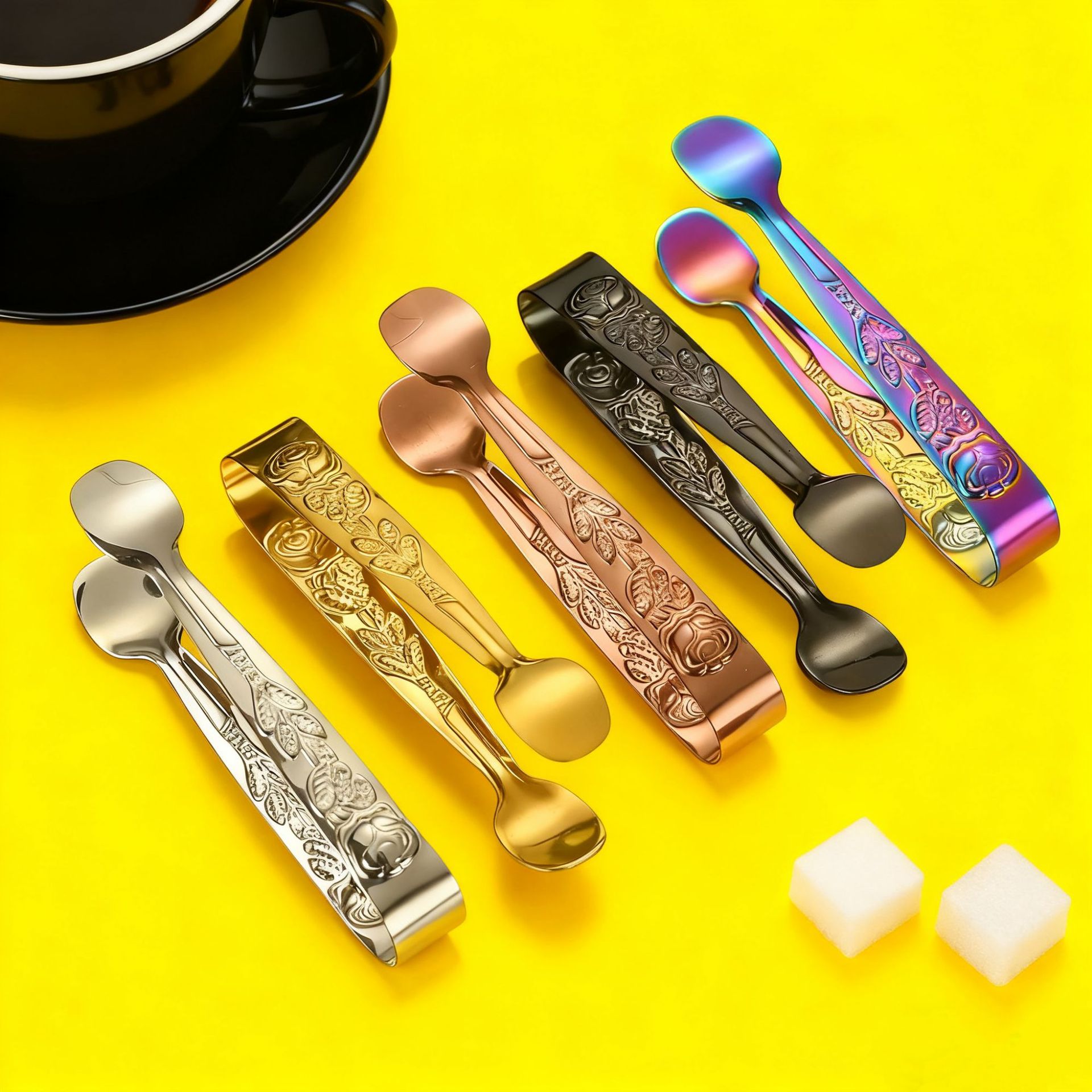 Cross-Border 304 Stainless Steel Clip Rose Ice Clip Ice Tongs Food Clip Beverage Coffee Sugar Cube Clip Ice Cube Clip